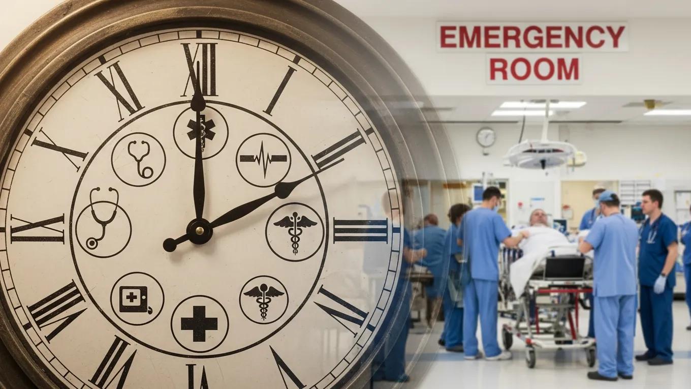 Clock symbolizing wait times in urgent care and emergency rooms, highlighting efficiency in medical care